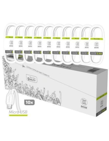 Pack 10 cables usb 2.0 tech one tech tec2951/ usb macho - microusb macho/ 1m/ blanco