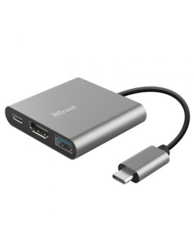 Conversor trust dalyx 3 in 1/ usb tipo-c macho - hdmi hembra/ usb/ usb tipo-c pd/ 10cm/ gris