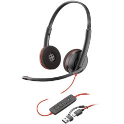 Auriculares poly blackwire 3220 + adaptador usb-c/a/ con micrófono/ usb tipo-c/ negro