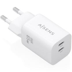 Cargador de Pared GaN Aisens A110-1029/ 2xUSB Tipo-C/ 65W/ Blanco