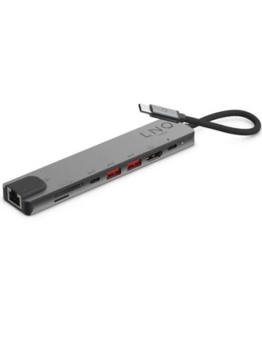 Docking usb tipo-c linq lq48010/ 1xusb tipo-c/ 2xusb/ 1xhdmi 4k/ 1xrj45/ 1xlector tarjetas sd y micro/ 1xusb tipo-c pd/ gris