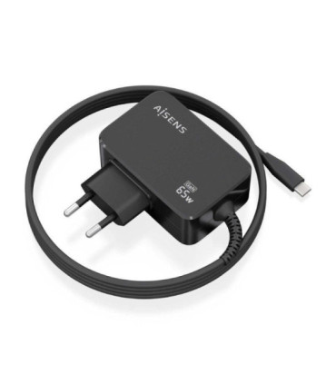 Cargador de portátil gan aisens asch-1pd65wl033-bk/ 1xusb tipo-c + cable 1.8m/ 65w/ automático/ voltaje 5-20v