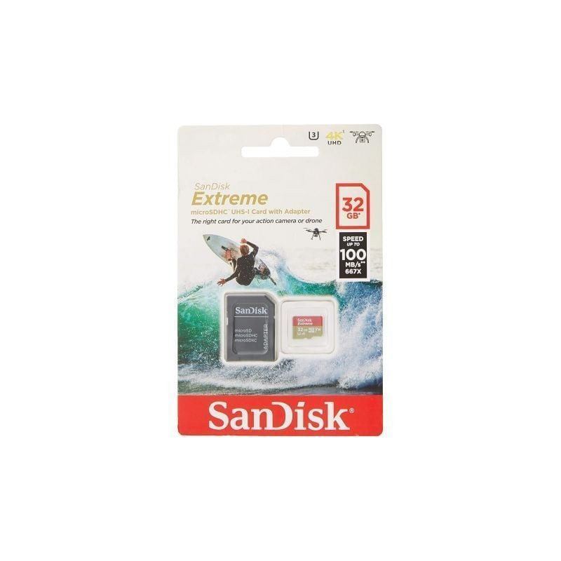 Tarjeta de memoria sandisk extreme 32gb microsd hc uhs-i con adaptador/ clase 10/ 100mbs
