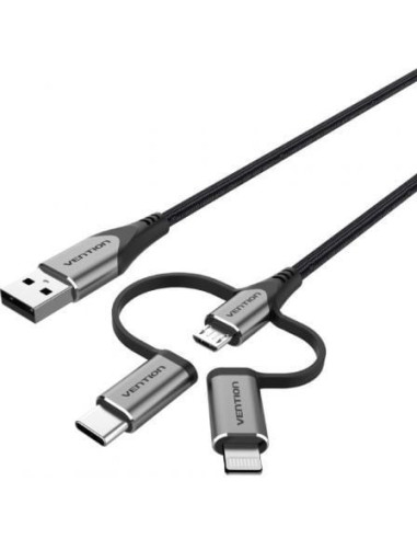 Cable usb tipo-c vention cqjhf/ usb macho/ usb tipo-c macho - microusb macho - lightning macho/ 1m/ gris