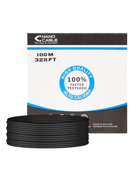 Bobina de cable rj45 para exteriores utp nanocable 10.20.0502-ext-bk cat.6/ 100m/ impermeable/ negro