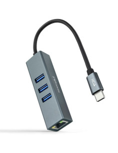 Hub usb tipo-c nanocable 10.03.0408/ 3xusb/ 1xrj45/ gris