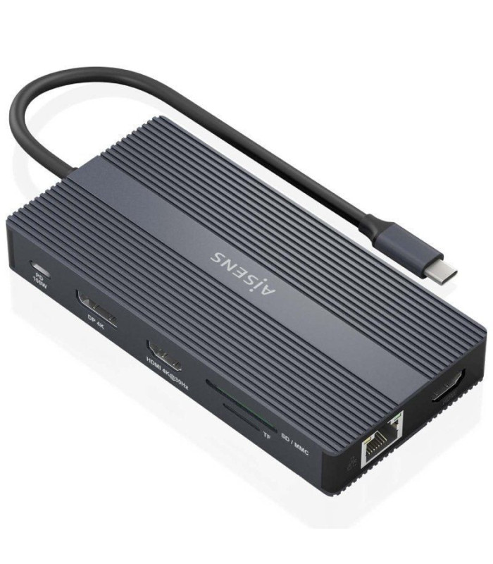 Docking usb tipo-c aisens asuc-12p017-gr/ 2xhdmi 4k/ 4xusb/ 1xusb tipo-c/ 1xrj45/ 1xdisplayport/ 1xlector tarjetas/ 1xusb