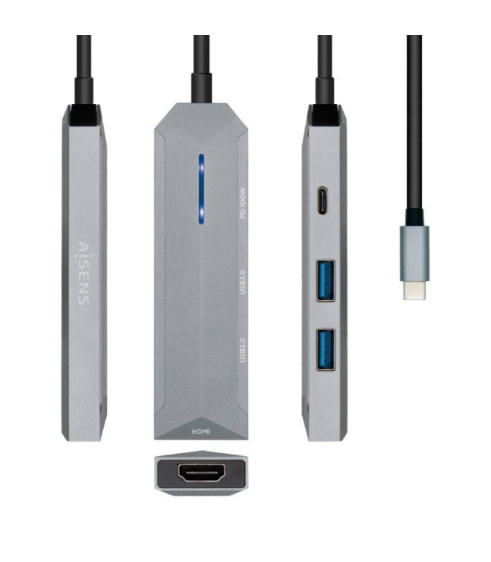 Docking usb tipo-c aisens asuc-4p002-gr/ 1xhdmi 4k/ 2xusb/ 1xusb tipo-c pd/ gris