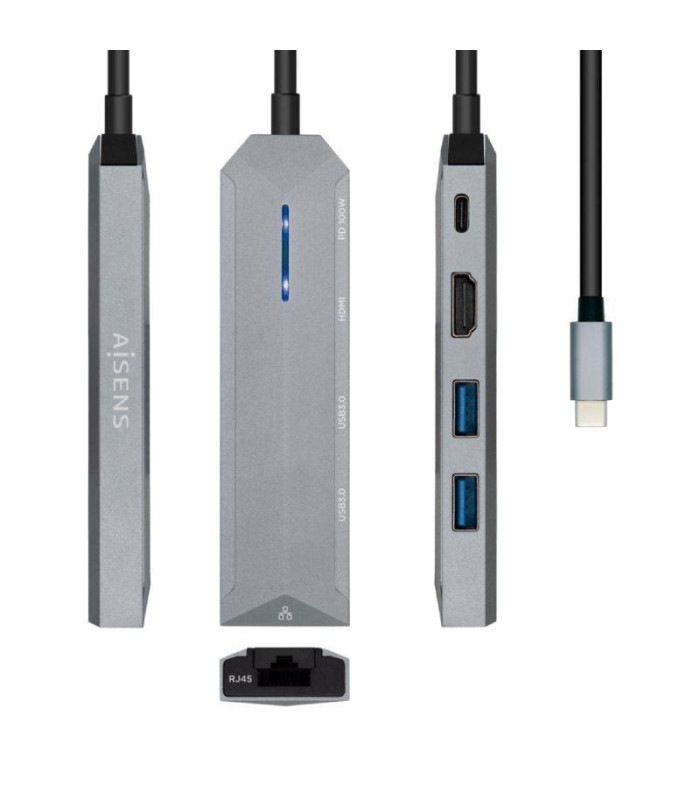 Docking usb tipo-c aisens asuc-5p003-gr/ 1xhdmi 4k/ 2xusb/ 1xrj45/ 1xusb tipo-c pd/ gris