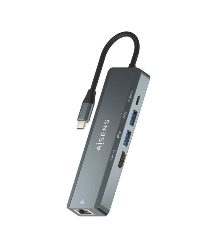 Docking usb tipo-c aisens asuc-5p011-gr/ 1xhdmi 4k/ 2xusb/ 1xrj45/ 1xusb tipo-c/ 1xusb tipo-c pd/ gris