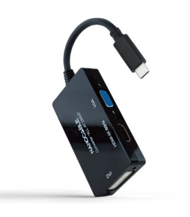 Conversor nanocable 10.16.4301-all/ usb tipo-c macho - hdmi hembra - dvi-i hembra - vga hembra/ 20cm/ negro