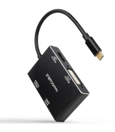 Conversor nanocable 10.16.4307/ usb tipo-c macho - vga hembra/ dvi hembra/ hdmi hembra/ displayport hembra/ 10cm/ negro