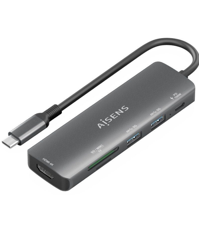 Docking usb tipo-c aisens asuc-6p023-gr/ 1xhdmi 4k/ 2xusb/ 1xusb tipo-c pd/ 1xlector tarjetas/ gris
