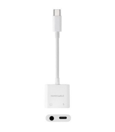Adaptador audio nanocable 10.24.1206/ usb tipo-c macho - jack 3.5 hembra/ usb tipo-c hembra/ blanco