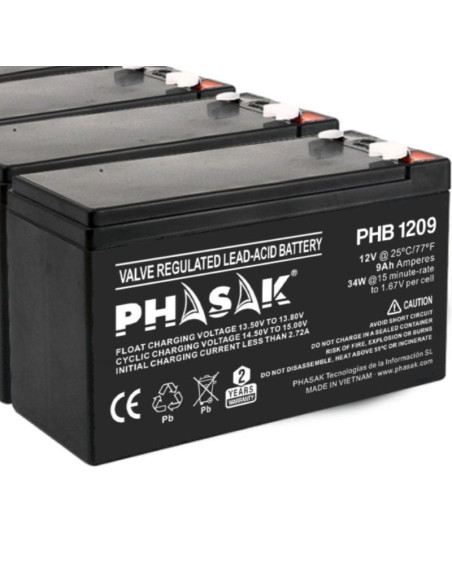 Batería phasak phb 1209 compatible con sai/ups phasak según especificaciones
