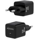 Cargador de Pared GaN Aisens ASCH-30W1P036-BK/ 1xUSB Tipo-C/ 30W