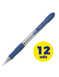 Caja de bolígrafos de tinta de aceite retráctil pilot super grip m/ 12 unidades/ azules