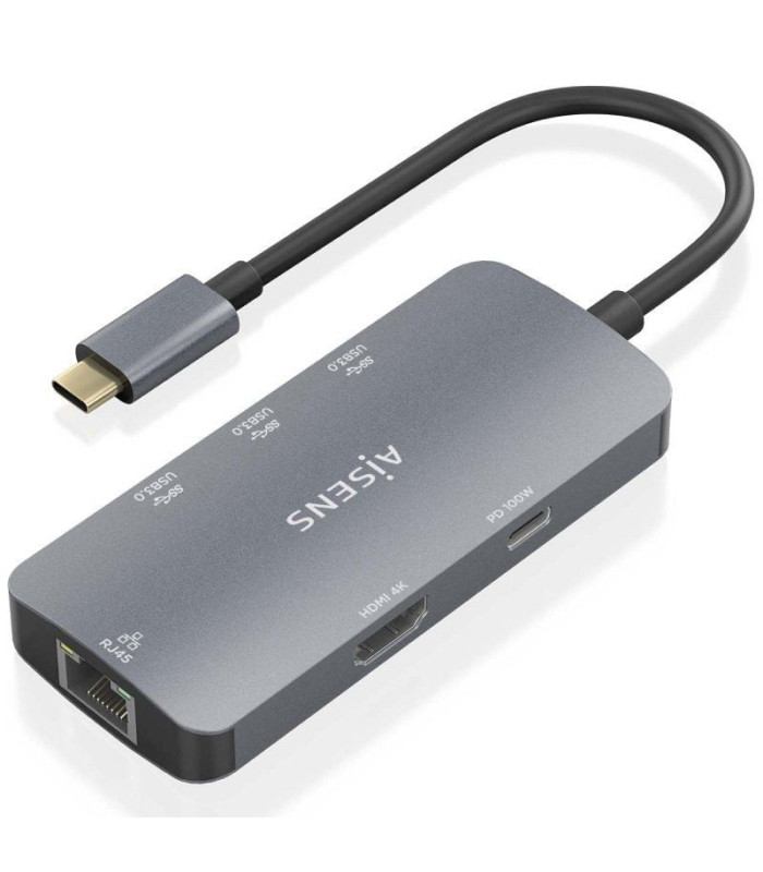 Docking usb tipo-c aisens asuc-6p019-gr/ 1xhdmi 4k/ 3xusb/ 1xrj45/ 1xusb tipo-c pd/ gris