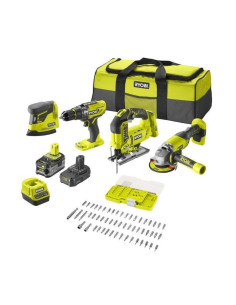 Pack taladro + amoladora + sierra de calar + lijadora ryobi one+ r18ck4f-252s/ 2 baterías 18v 5,0 y 2,0 ah/ cargador 2,0 a/
