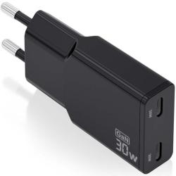 Cargador de Pared GaN Aisens ASCH-30W2P049-BK/ 2xUSB Tipo-C/ 30W/ Negro