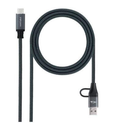 Cable usb 3.2 tipo-c nanocable 10.01.4113-comb/ usb tipo-c macho + usb macho - usb tipo-c macho/ hasta 100w/ 20gbps/ 3m/ gris y