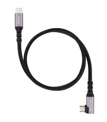 Cable usb 3.2 tipo-c acodado nanocable 10.01.4701/ usb tipo-c macho - usb tipo-c macho/ hasta 100w/ 10gbps/ 1m/ negro
