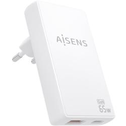 Cargador de Pared GaN Aisens ASCH-65W2P076-W/ 1xUSB Tipo-C/ 1xUSB/ 65W/ Blanco