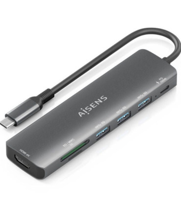 Docking usb tipo-c aisens asuc-7p025-gr/ 1xhdmi 4k/ 3xusb/ 1xusb tipo-c pd/ 1xlector tarjetas/ gris