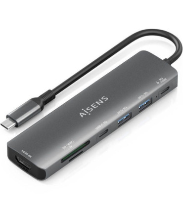 Docking usb tipo-c aisens asuc-7p026-gr/ 1xhdmi 4k/ 2xusb/ 1xusb tipo-c / 1xusb tipo-c pd/ 1xlector tarjetas/ gris