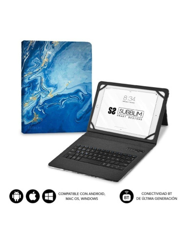 Funda con teclado subblim keytab pro bluetooth para tablets de 9'-11'/ marmol azul