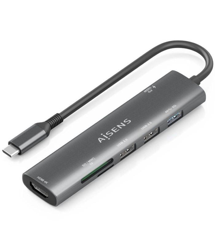 Docking usb tipo-c aisens asuc-7p027-gr/ 1xhdmi 4k/ 3xusb/ 1xusb tipo-c pd/ 1xlector tarjetas/ gris