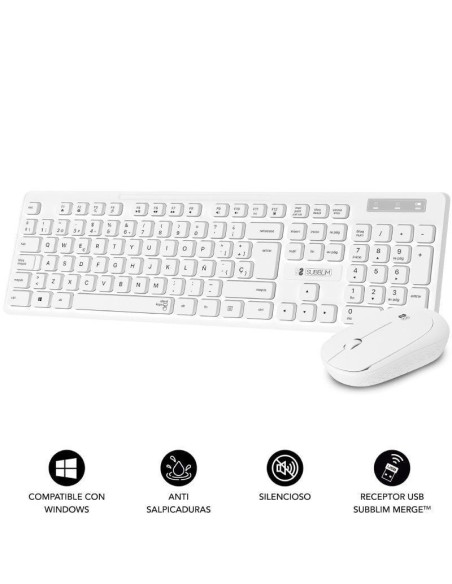 Teclado y ratón subblim combo business slim silencioso inalámbrico/ blanco