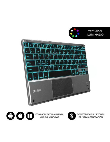 Teclado compacto inalámbrico por bluetooth subblim touchpad smart blacklit/ gris