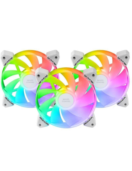 Pack 3 ventiladores invertidos mars gaming mf-3ar/ 12cm/ argb/ blanco