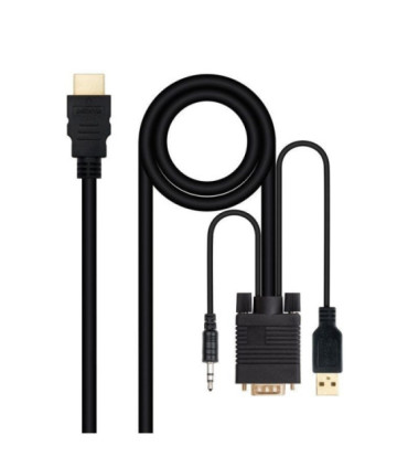 Cable conversor nanocable 10.15.4350/ hdmi macho - vga macho - jack 3.5 macho - usb macho/ 1.8m/ negro
