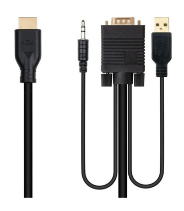 Cable conversor nanocable 10.15.4612/ hdmi macho - vga macho/ jack 3.5 macho/ usb macho/ 1.8m/ negro