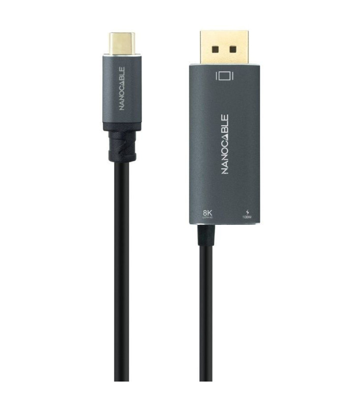Cable conversor nanocable 10.15.5012/ usb tipo-c macho - displayport 8k macho/ usb tipo-c hembra/ hasta 100w/ 1.8m/ gris