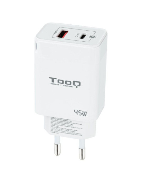 Cargador gan de pared tooq tqwc-ganqcpd45wt/ 1xusb tipo-c/ 1xusb/ 45w