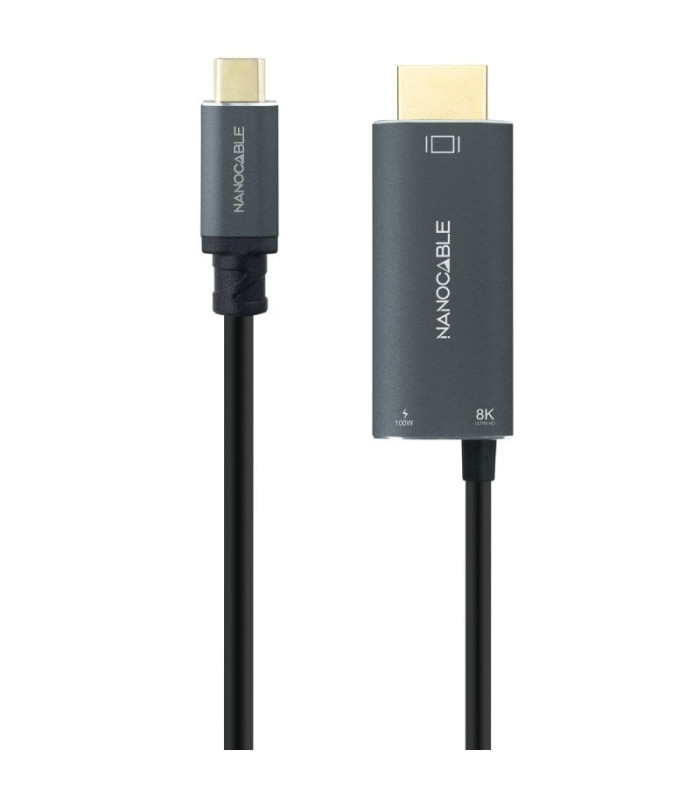 Cable conversor nanocable 10.15.5182/ usb tipo-c macho - hdmi 8k macho/ usb tipo-c hembra/ hasta 100w/ 1.8m/ negro