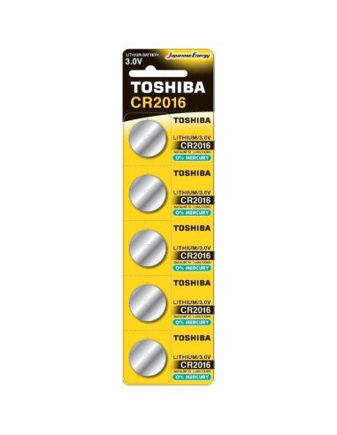 Pack de 5 pilas de botón toshiba cr2016/ 3v