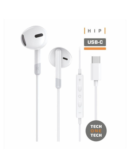 Auriculares intrauditivos tech one tech eartech tec1301/ con micrófono/ usb tipo-c/ blancos