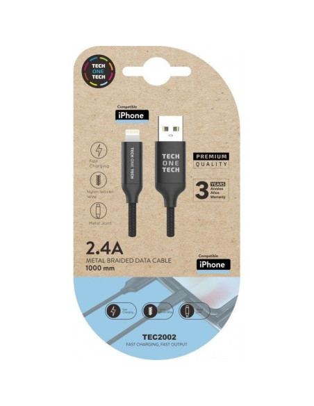 Cable usb 2.0 tech one tech tec2002/ usb macho - lightning macho/ 1m/ negro