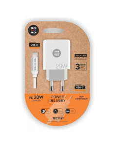 Cargador de pared tech one tech tec2263/ 1xusb tipo-c + cable usb tipo-c/ 3a/ blanco