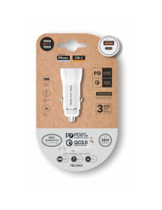 Cargador de coche tech one tech tec2813/ 1xusb-tipo c/ 1xusb/ 38w