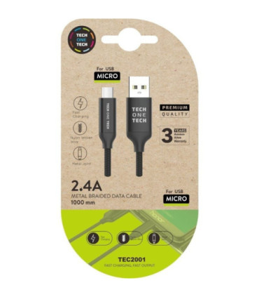 Cable usb 2.0 tech one tech tec2001/ usb macho - microusb macho/ 1m/ negro