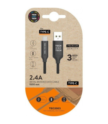 Cable usb 2.0 tipo-c tech one tech tec2003/ usb tipo-c macho - usb macho/ 480mbps/ 1m/ negro