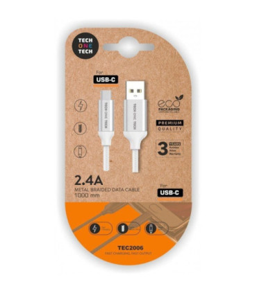 Cable usb 2.0 tech one tech tec2006/ usb tipo-c macho - usb macho/ 480mbps/ 1m/ blanco