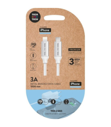 Cable usb tipo-c lightning tech one tech tec2203/ lightning macho - usb tipo-c macho/ hasta 20w/ 480mbps/ 1m/ blanco