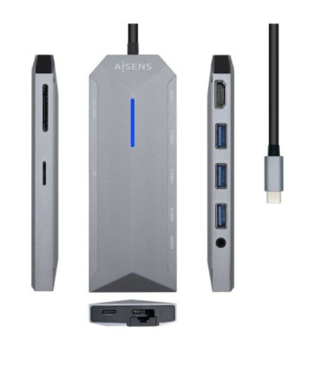 Docking usb tipo-c aisens asuc-9p001-gr/ 1xhdmi 4k/ 3xusb/ 1xrj45/ 1xaudio/ 1xlector tarjetas / 1xusb tipo-c pd/ gris