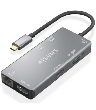 Docking usb tipo-c aisens asuc-9p018-gr/ 2xhdmi 4k/ 3xusb/ 1xrj45/ 1xlector tarjetas/ 1xusb tipo-c pd/ gris